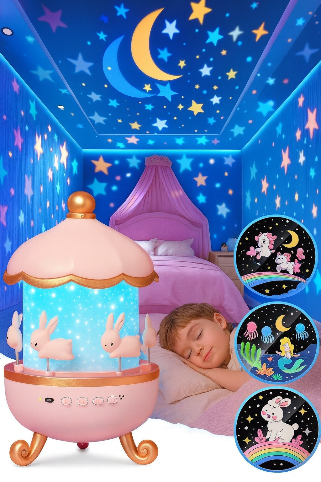 Magic Night Light Projector™ Put your children to sleep twice as fast with soothing light and music