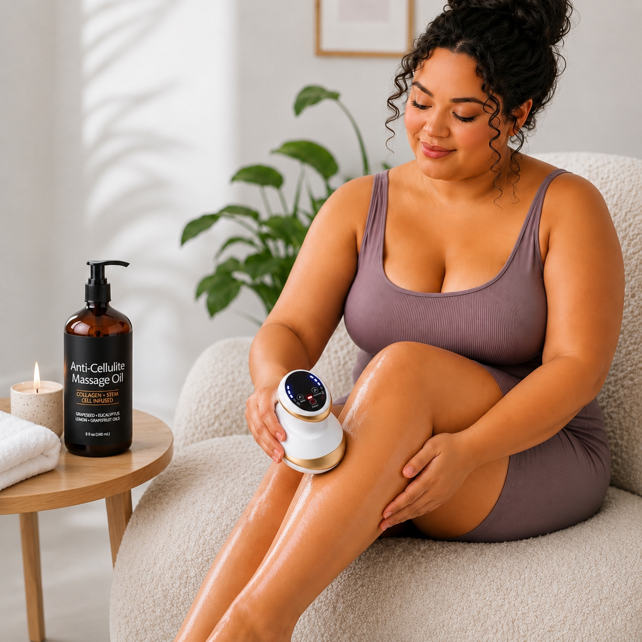 Bowvibe Gladmakend Ritueel Pro™ – Massageapparaat + Anti-Celluliteolie