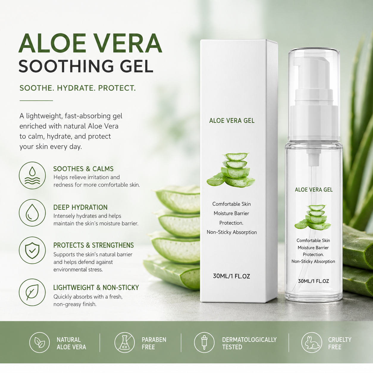 Zklidňující gel s aloe vera pro hydrataci a péči po depilaci