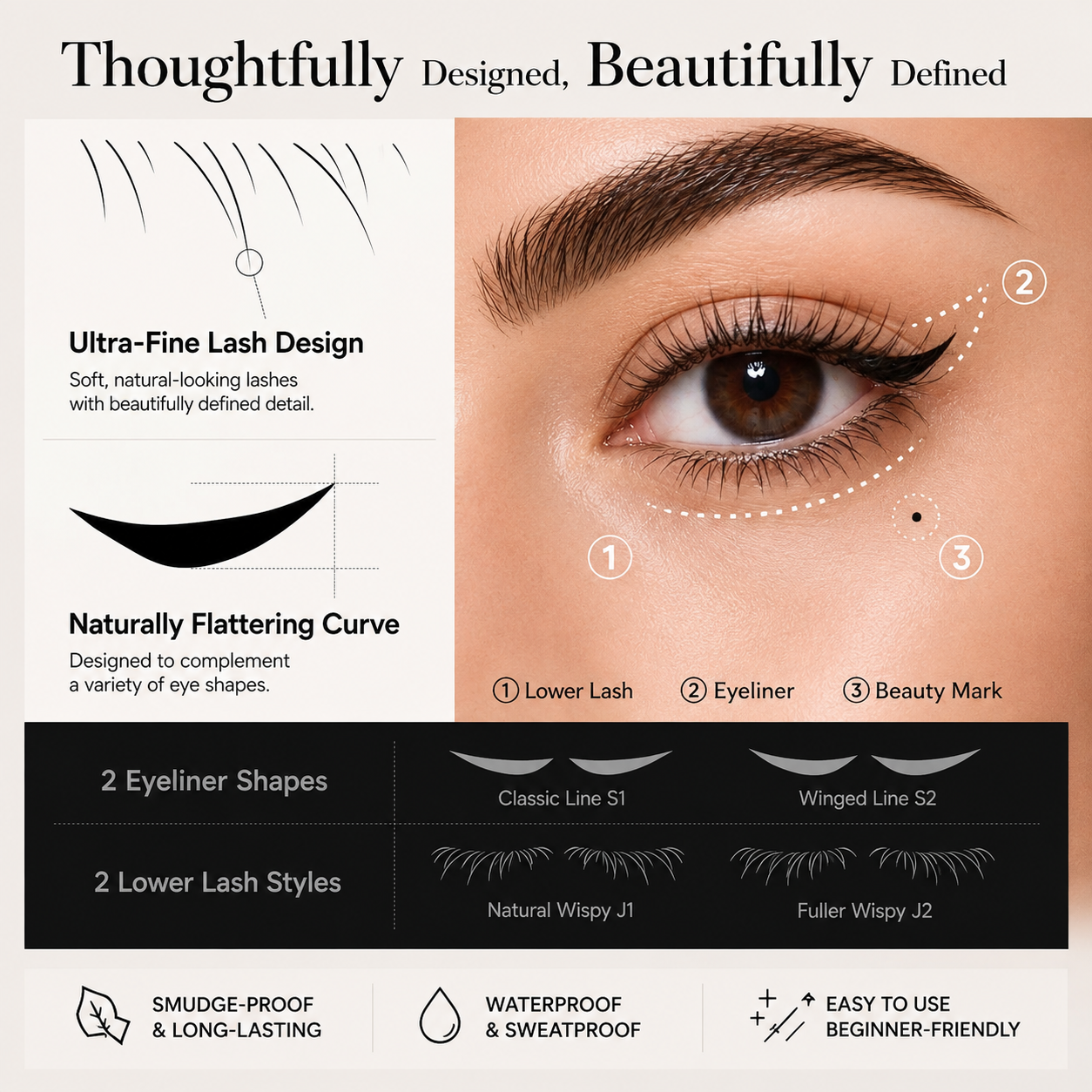 Kit Eyeliner Tampon 3 en 1 Waterproof Longue Tenue