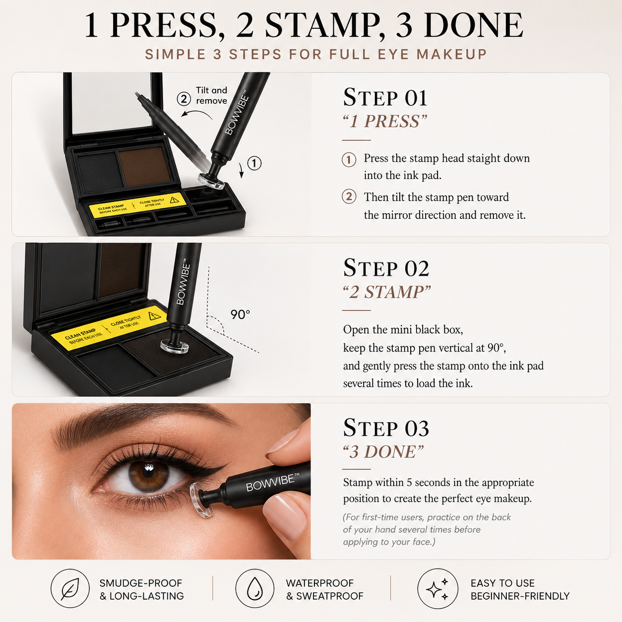 Kit Eyeliner Tampon 3 en 1 Waterproof Longue Tenue