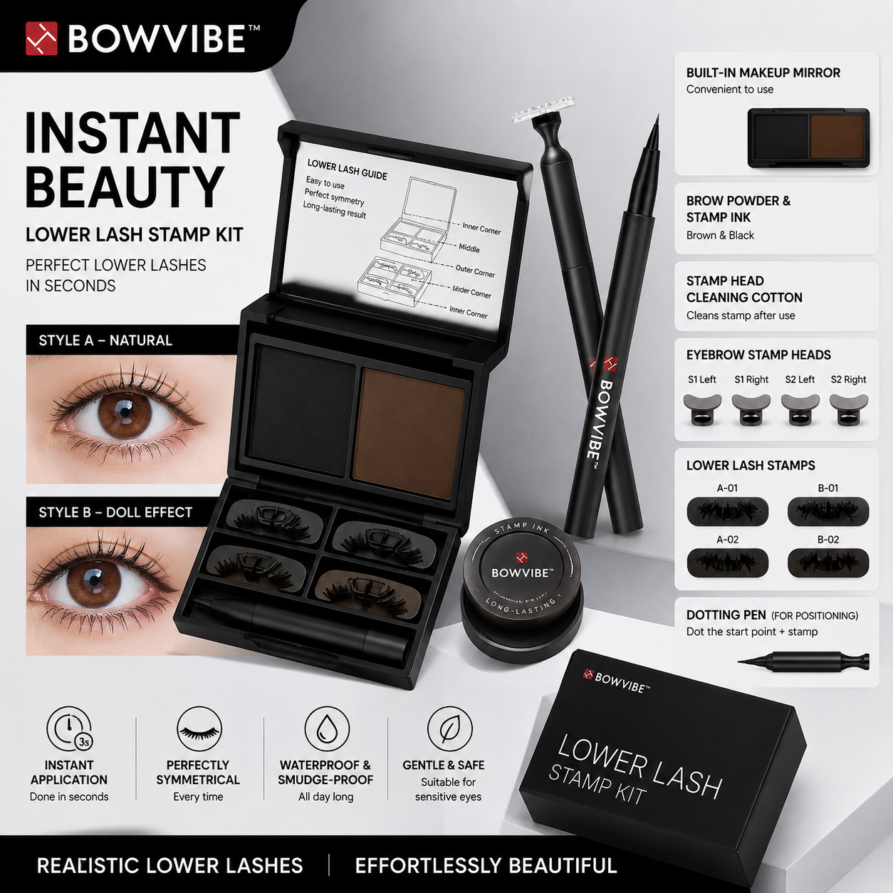 Kit Eyeliner Tampon 3 en 1 Waterproof Longue Tenue