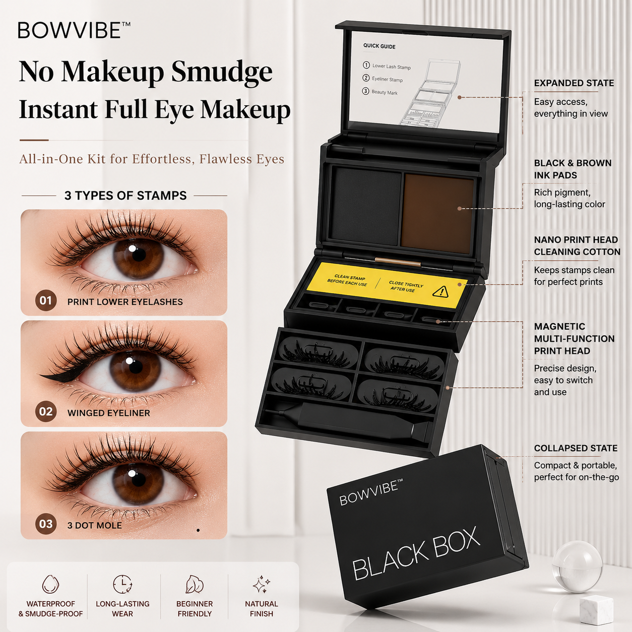 Kit Eyeliner Tampon 3 en 1 Waterproof Longue Tenue