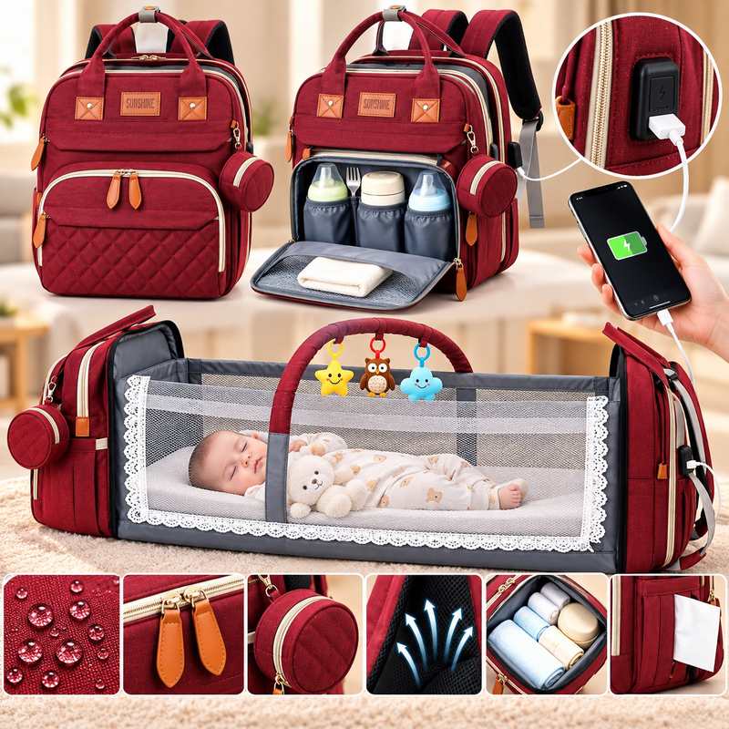 Sac à Langer 2 en-1 avec Lit Bébé Portable