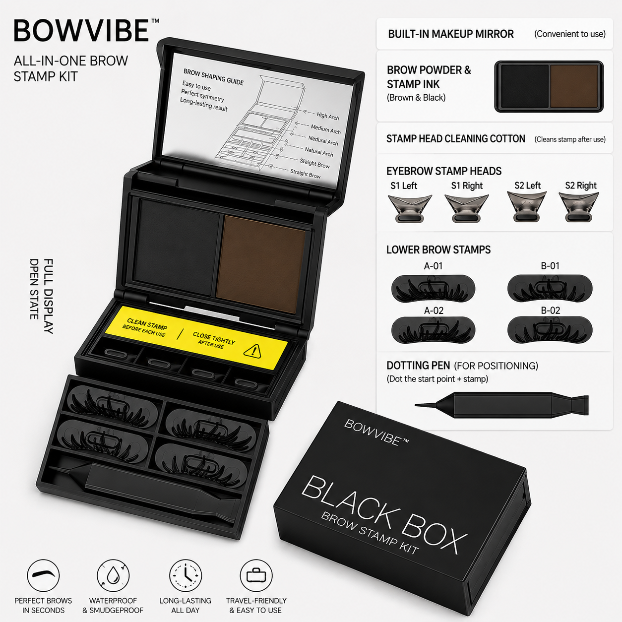 Kit Eyeliner Tampon 3 en 1 Waterproof Longue Tenue