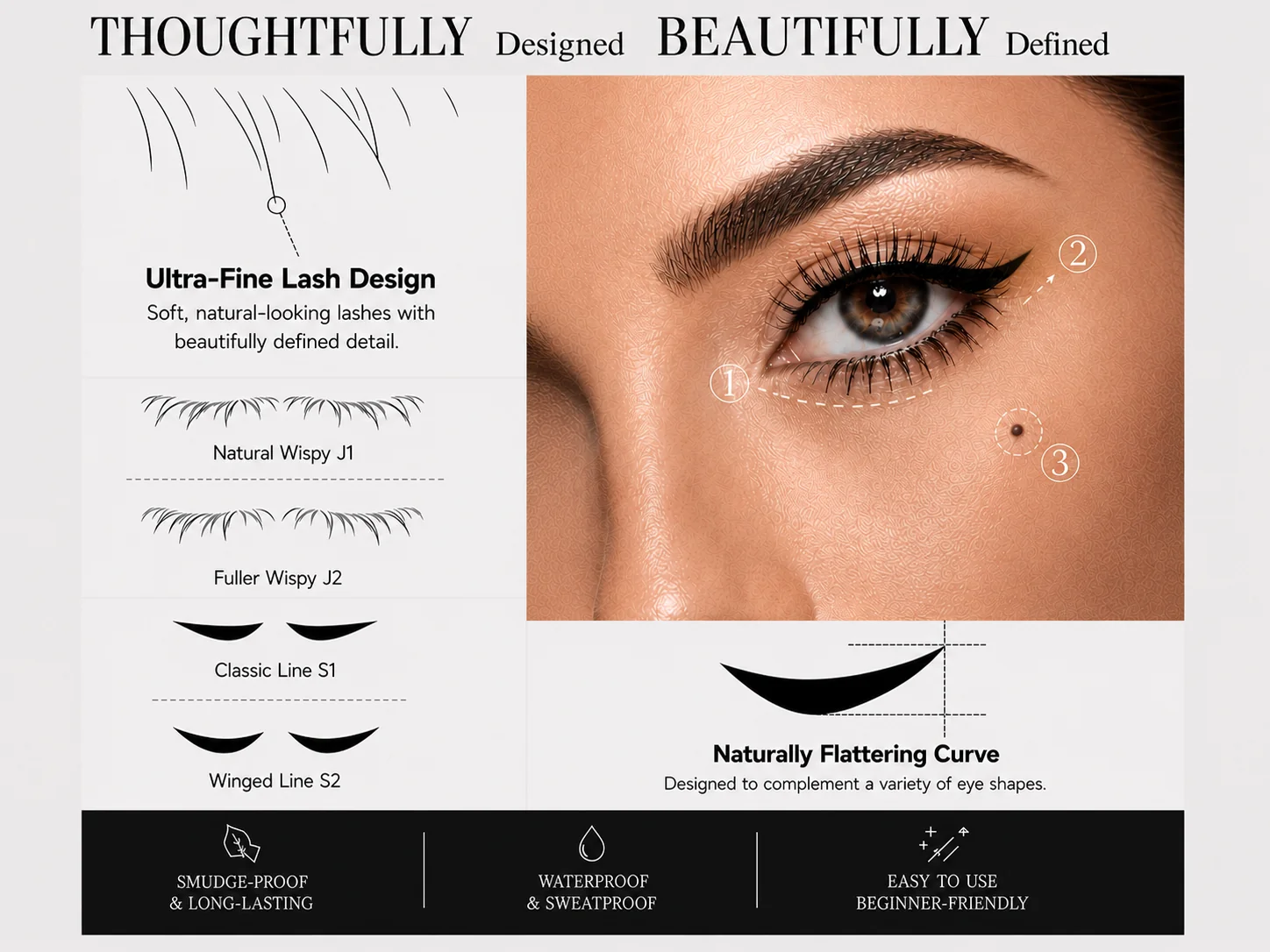 Kit Eyeliner Tampon 3 en 1 Waterproof Longue Tenue